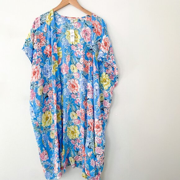 NWT LOFT Blue Multi Floral Kimono – Size XS/Small Cottage Floral Romantic - Picture 2 of 7